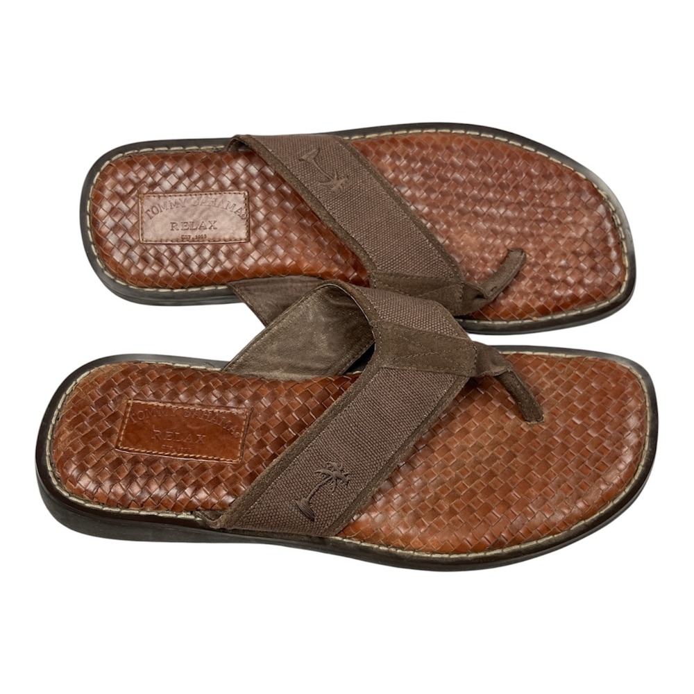 Tommy Bahama Excellent Used Caicos Flip Flops Men's 12 Brown Woven Leather